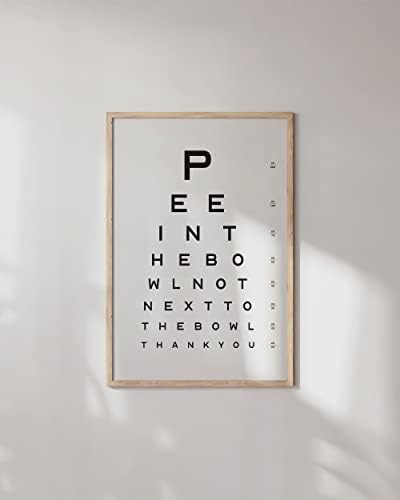 HAUS AND HUES Funny Bathroom Signs – Eye Chart Restroom Poster, Playful Washroom Artwork, Humorous Home Accent (24x36, Beige Frame)