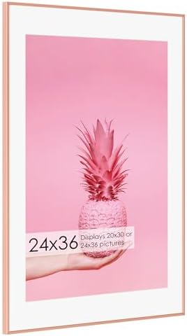 24x36 Metal Picture Frame with 20x30 Mat, Brushed Aluminum Finish, Tempered Glass Front, and Attached Hanging Hardware - Versatile Wall Display Frames for Vertical or Horizontal Orientation(Rose Gold,