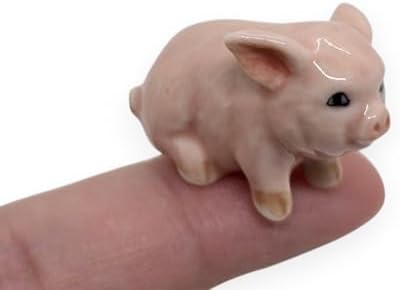 WitnyStore 1" Pink Sit Piglet Pig Ceramic Figurine Terrarium Decoration Collectible Statue for Adult Collectors Handcrafted Porcelain Ornament Sculpture Home Room Tabletop Decor