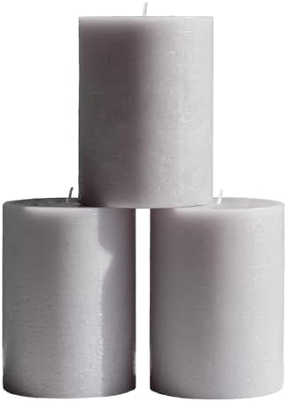 CANDWAX 3x4 inch Pillar Candles Set of 3 – Unscented Dripless Rustic Light Gray Candles for Decor, Centerpieces, Weddings