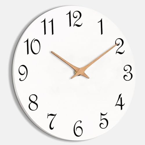 Mosewa Wall Clock Silent Non-Ticking Battery Operated Simple Wooden 14"