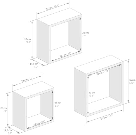 Mobili Fiver, Set of 3 Square Cube Shelves, Giuditta, Ashwood White, Made in Italy