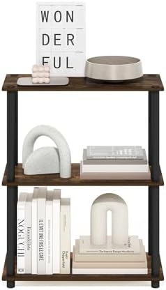 Furinno Turn-N-Tube Storage Shelves, 3-Tier Book Shelf, Corner Shelf, Toolless Open Shelves, for Organization and Storage, Living Room, Garage, Home Office, Amber Pine