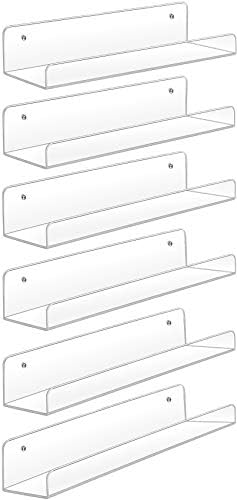 Sooyee 6 Pack Acrylic Floating Wall Shelves, 15 Inch