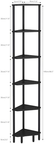6 Tier Corner Shelf, Narrow Display Shelf Stand, Corner Bookshelf