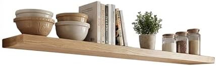 joelsantiques 72 inch Wooden Floating Shelves for Wall - 72x6x2 in, High End Solid Natural Wood, Heavy Duty Bracket, Wall Mounted for Bathroom, Living Room, Bedroom, Office Floating Storage - Beige