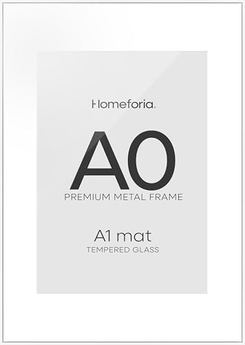 Homeforia A0 White Poster Frame, High-End Metal, A1 Mat, Glass