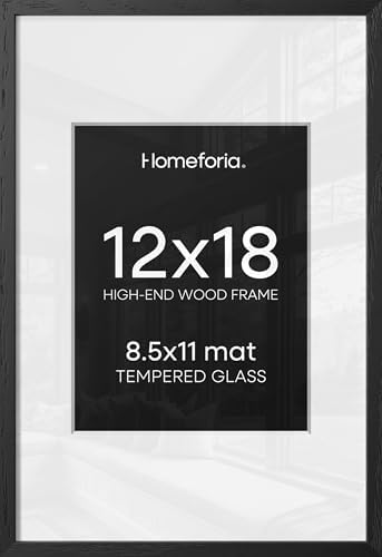 Homeforia 12x18 Black Oak Picture Frame, High-End Wood, 8.5x11 Mat, Glass