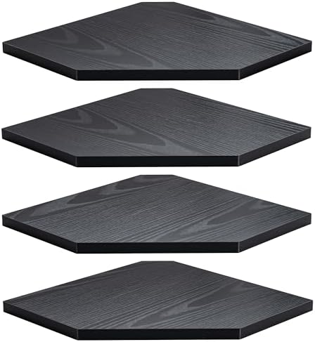 Fun Memories Corner Shelf Wall Mount, Floating Corner Shelves, Set of 4 Corner Wall Shelf Organizer, Rustic Wood Wall Storage Display Shelves for Living Room Bedroom Bathroom Kitchen, Classic Black