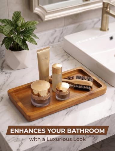Demigo Bathroom Vanity Tray, Natural Acacia Organizer Tray, 11.8 x 5.9 in