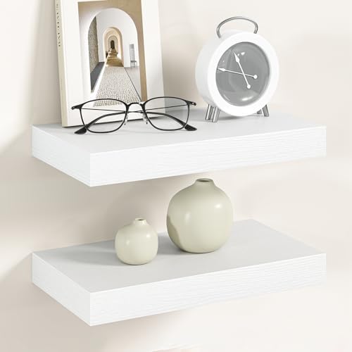 Vivelove 12 Inch Floating Shelves Wall Mounted for Display, 6.5 Deep Duty Shelves with Invisible Brackets for Living Room,Bedroom,Kitchen, Bathroom Storage & Decor,12" Wx6.5 Dx1.4 H - White