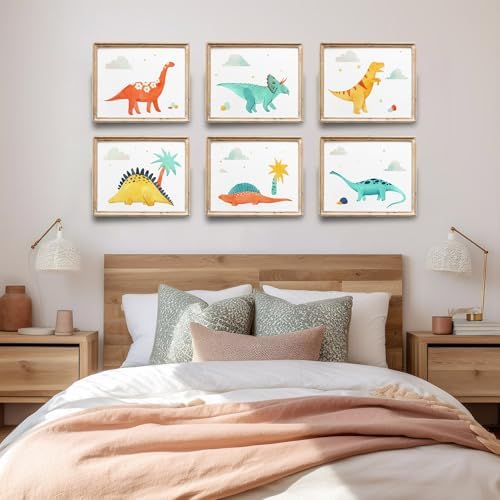 Dinosaur Wall Decor Art Prints (Set of 6) - Unframed - 8x10s | Educational Prehistoric Decor for Kids' Rooms | Wall Decor for Boys and Girls Bedrooms or Nurseries | Bathroom Pictures Wall Decor