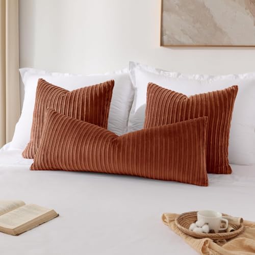 Kevin Textile Striped Corduroy 14”x36” Pillow Cover 1 Pack, Rust