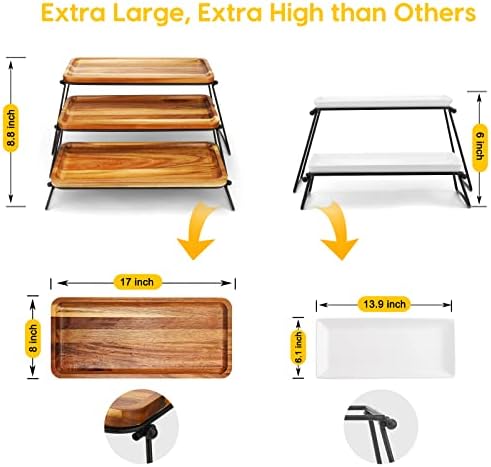 Manspdier Middle Size 3 Tier Cupcake Stand & Towers Serving Tray for Party, Acacia Wooden Dessert Table Display Set, Decorative Tiered Decor Small Chees Charcuterie Boards Rustic Wood Platters Trays