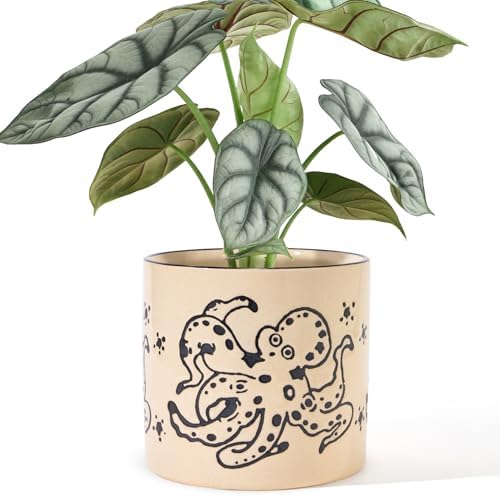STHIE 5 Inch Ceramic Plant Pots for Indoor Plant with Drainage Hole, Octopu