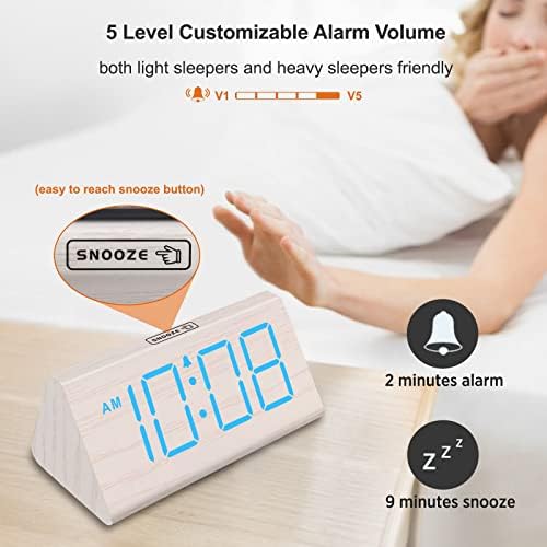 DreamSky Wooden Digital Alarm Clock for Bedrooms Desk with Large Numbers