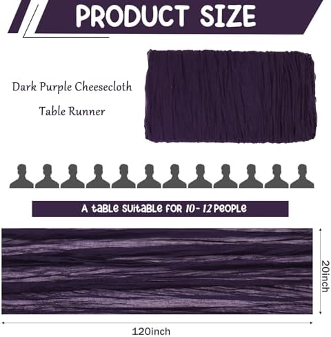 4 Pack 120 Inch Dark Purple Cheesecloth Table Runner Boho Rustic Gauze Sheer Romantic 10 FT Long Cheese Cloth Table Runner for Bridal Baby Shower Wedding Party Birthday Holiday Home Easter Decor