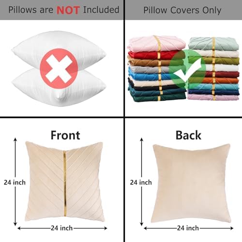 Velvet Throw Pillow Covers 24x24 inch Pack of 2 Gold Decor Cream