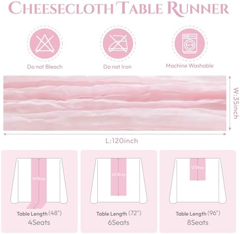 Sioloc 5 Pack Light Pink Cheesecloth Table Runner 120'' x 35'',Spring Easter Decor Soft Gauze Boho Wedding Table Decor for 10ft Table Birthday Party,Baby Shower, Bridal Shower, Home & Event Decor