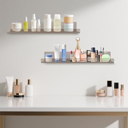 Dezzer 6 Pack Acrylic Shelves for Wall, 15" Acrylic Floating Shelves for Bathroom Bedroom, Invisible Bookshelf Wall Ledge Storage Shelf Books Perfume Toys Action Figure Display Shelves, Clear Gray