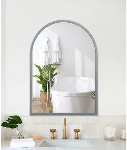 Arched Wall-Mounted Mirror Aluminum Alloy Frame Bathroom Wall Mirror for Vanity Living Room, Bedroom Entryway Room Home Decor 20"x16"