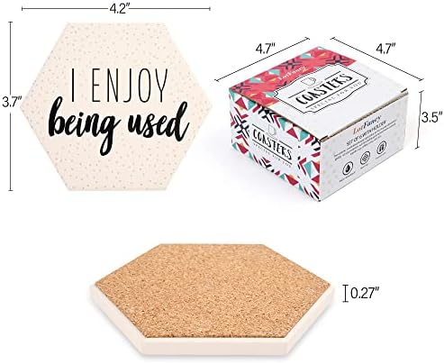 LotFancy Funny Drink Coasters with Holder, 6PCS Absorbent Ceramic Coasters, Hexagon Set, Non-Slip, Bar Room Decor