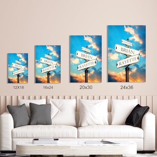 A&T ARTWORK Street Sign Sunset GlowCanvas Prints Gift Your Names,the Date and romantic verses or write your own message Gift for Anniversary,Valentine's day,Wedding. 24X36 inches