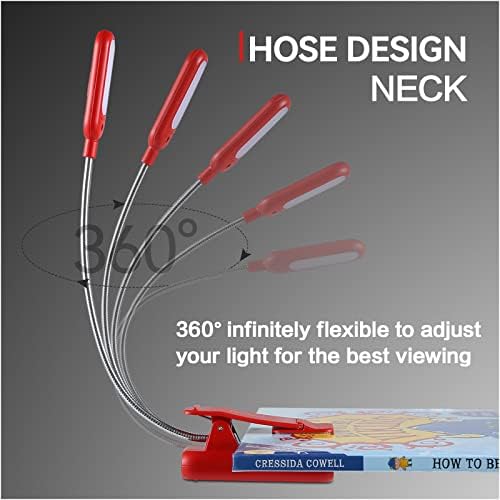 VAVOFO Rechargeable Book Light for Reading in Bed Kids, 7 LED Reading Light with 9-Level Warm Cool White Daylight, Eye Care Lamp with Power Indicator for Bookworms (Red)