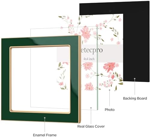 eletecpro 4x4 Enamel Picture Frame with Real Glass Cover, Green, 1-Pack