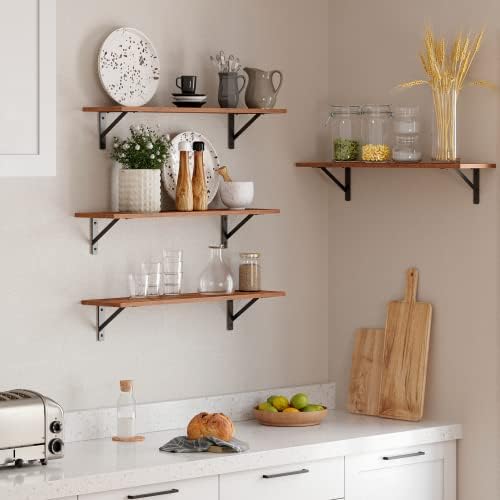 DINZI LVJ Long Wall Shelves, 31.5Inch Wooden Wall Mounted Shelves, Set of 4