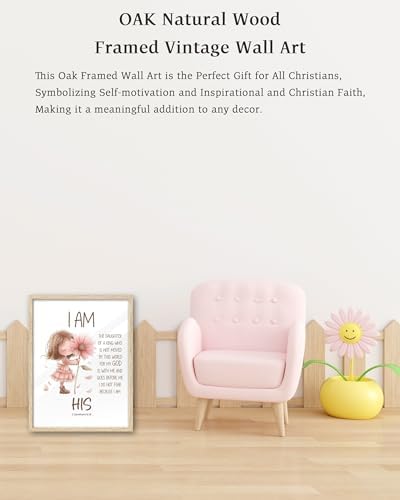 KensTro 12x16 Oak Framed 2 Corinthians 6:18 Scripture Wall Art | Natural Oak Wood Frame with Pink Floral Scripture Print for Bedroom, Hallway, Office, Living Room and Prayer Space