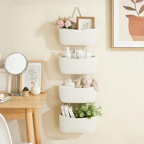 Dahey Over The Door Hanging Basket Storage 4-Tier Woven Wall Basket, White