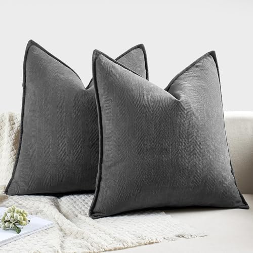MIULEE Pack of 2 Dark Grey Decorative Chenille Pillow Covers 16x16 Inch