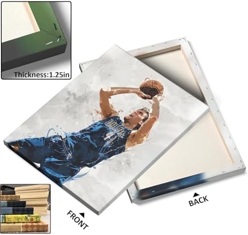 Dirk Nowitzki Basketball Canvas Wall Art, Sports Player Poster, 12x16 Inch | Abstract splash ink athletic artwork, motivational sports wall decor for teen boys room, bedroom, living room, gym or office