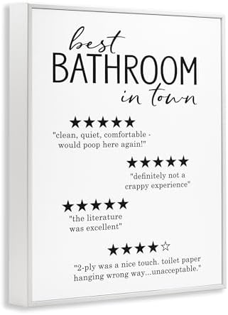 Stupell Industries 'Best Bathroom Five Star Reviews Funny Bath Phrases', Framed Giclee Art, White, 16 x 20 Inches, Easy to Hang and Sturdy, Made in USA, by Lettered and Lined