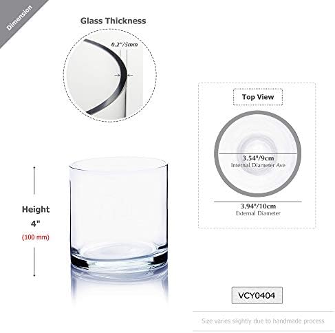 WGV Cylinder Vase, 4" W x 4" H, Floral Container, Glass Candle Holder Centerpiece Planter Terrarium for Wedding Party Event, Home Office Decor, Clear, 1 Piece