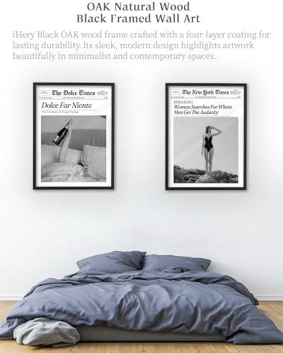 iHery 12x16in Where Men Get the Audacity Framed Newspaper Wall Art | Black Natural OAK Wood Frame with Canvas Print, Funny Magazine Decor for Bathroom Bedroom Girl Dorm Living Room, 1Pack