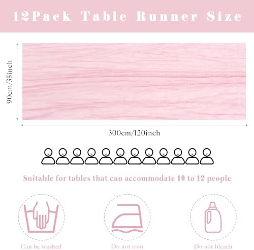 Light Pink 12 Pcs Cheesecloth Table Runner 10FT Runner for Tables Gauze Fabric 35 x 120 Inches Long Boho Table Runner Decoration Rustic Sheer Runner for Wedding Birthday Baby Shower Party (Light Pink)