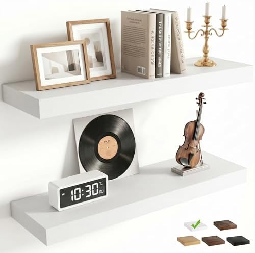 FLYJOE 22.5 Inch Floating Shelves for Wall Set of 2, 6.5" D Wood Grain Bathroom Shelves with Invisible Brackets, Easy Install Engineered Wood Storage Shelves for Kitchen, Living Room, Bedroom