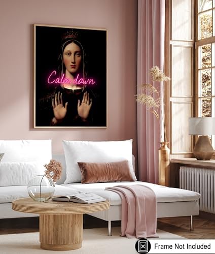 Poster Master Calm Down Print - The Virgin With The Crown Poster - Altered & Pop Art - Housewarming Gift for Men & Women - Chic Decor for Bedroom, Living Room or Dorm - 8x10 UNFRAMED Wall Art