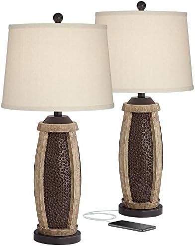 Parker 28 1/2" Tall Table Lamps Set of 2 USB Hammered Bronze Brown