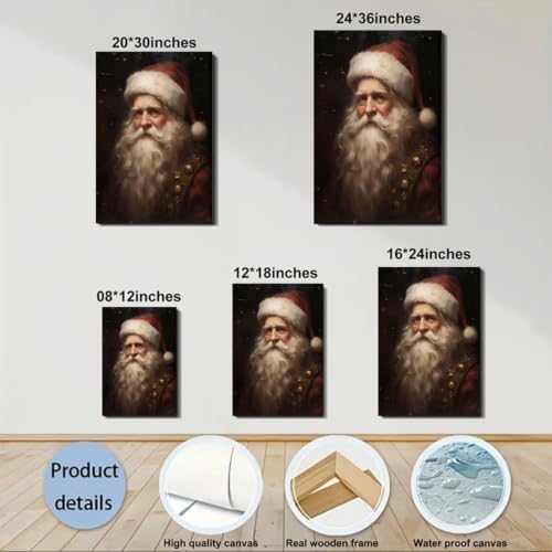 Victorian Santa Claus Portrait Christmas Art for Bedroom 24x36in, Framed Festival Canvas Prints for Christmas Wall Decor, Vintage Winter Pictures for Home Wall Decorations Indoor