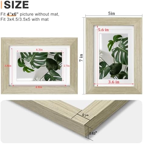 Egofine 4x6 Picture Frames Set of 4, Made of Solid Wood Covered by Plexiglass 3x4.5/3.5x5 with Mat or 4x6 without Mat, for Table Top Display and Wall Mounting Photo Frame, Distressed Wood Grain