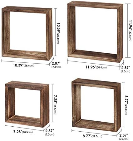 J JACKCUBE DESIGN Floating Hanging Square Shelves Wall Mounted Rustic Wood Cube Display Shelf Shadow Boxes Decorative Boho Home Décor for Living Room, Bedroom, Office, Set of 4 (Brown) - MK571B