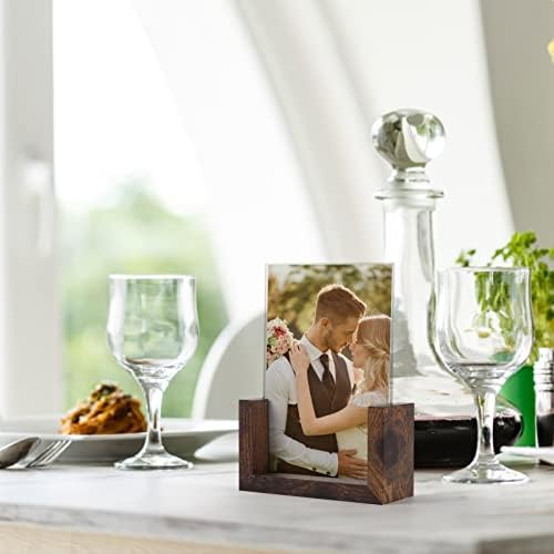PETAFLOP 4x6 Picture Frame Set of 2, Rustic U-shaped Double Sided Frames Made to Display 4 by 6 Photos, Menu Holder Sign Card Stand for Desk Tabletop