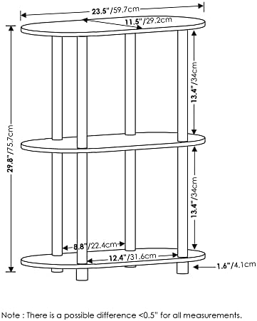 Furinno Turn-N-Tube No Tools 3-Tier Modern Oval Side Display Rack, White/Virgin White