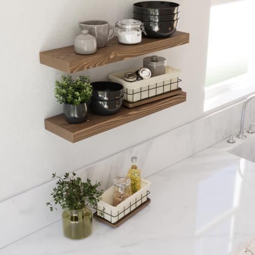 BAOBAB WORKSHOP Bundle - 2 Items: Wood and Wire Baskets with Floating Shelves for Bathroom Decor, Toilet Paper Storage, Living Room Bedroom and Kitchen