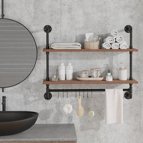 ROGMARS Industrial Pipe Shelving Bathroom Shelves with Towel bar