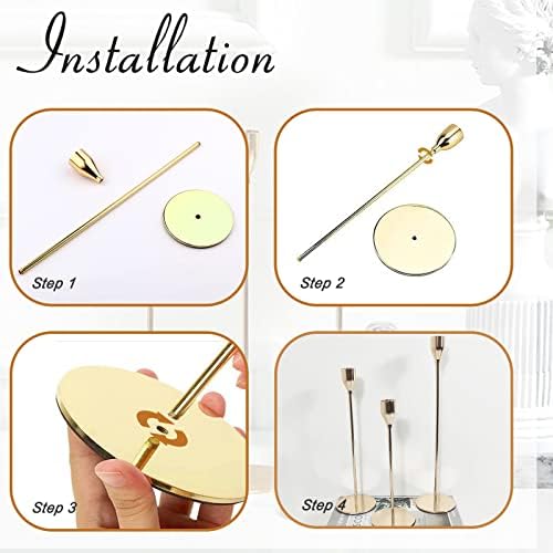 6Pcs Lemon Gold Candlestick Holders, Tall Taper Candelabra Stands fits 3/4 inch Thick Pillar Candle Stick, Elegant Decor Set for Table Centerpiece, Floor, Fireplace as Date, Festival, Fitting.