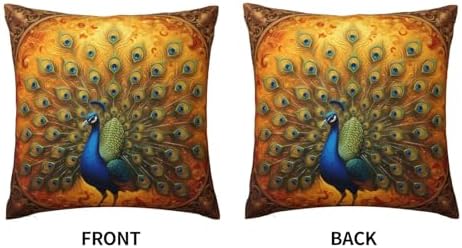 Golden Majestic Peacock Decorative Throw Pillow Cover